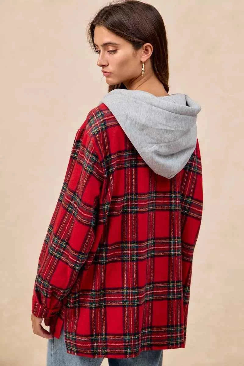 BiBi Brushed Plaid Hooded Jacket