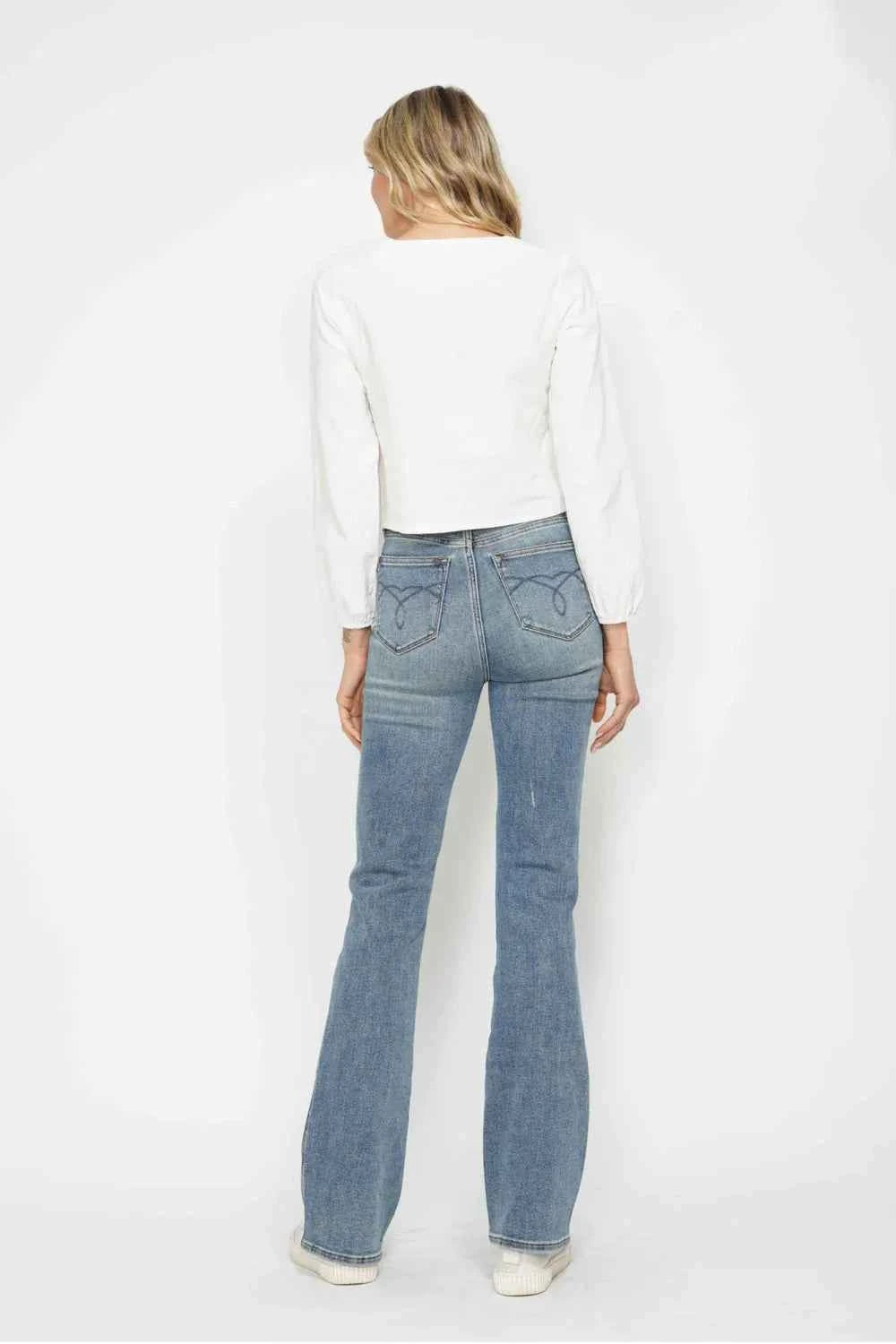 Judy Blue Full Size Tummy Control Back Embroidered Pocketed Bootcut Jeans Plus Size