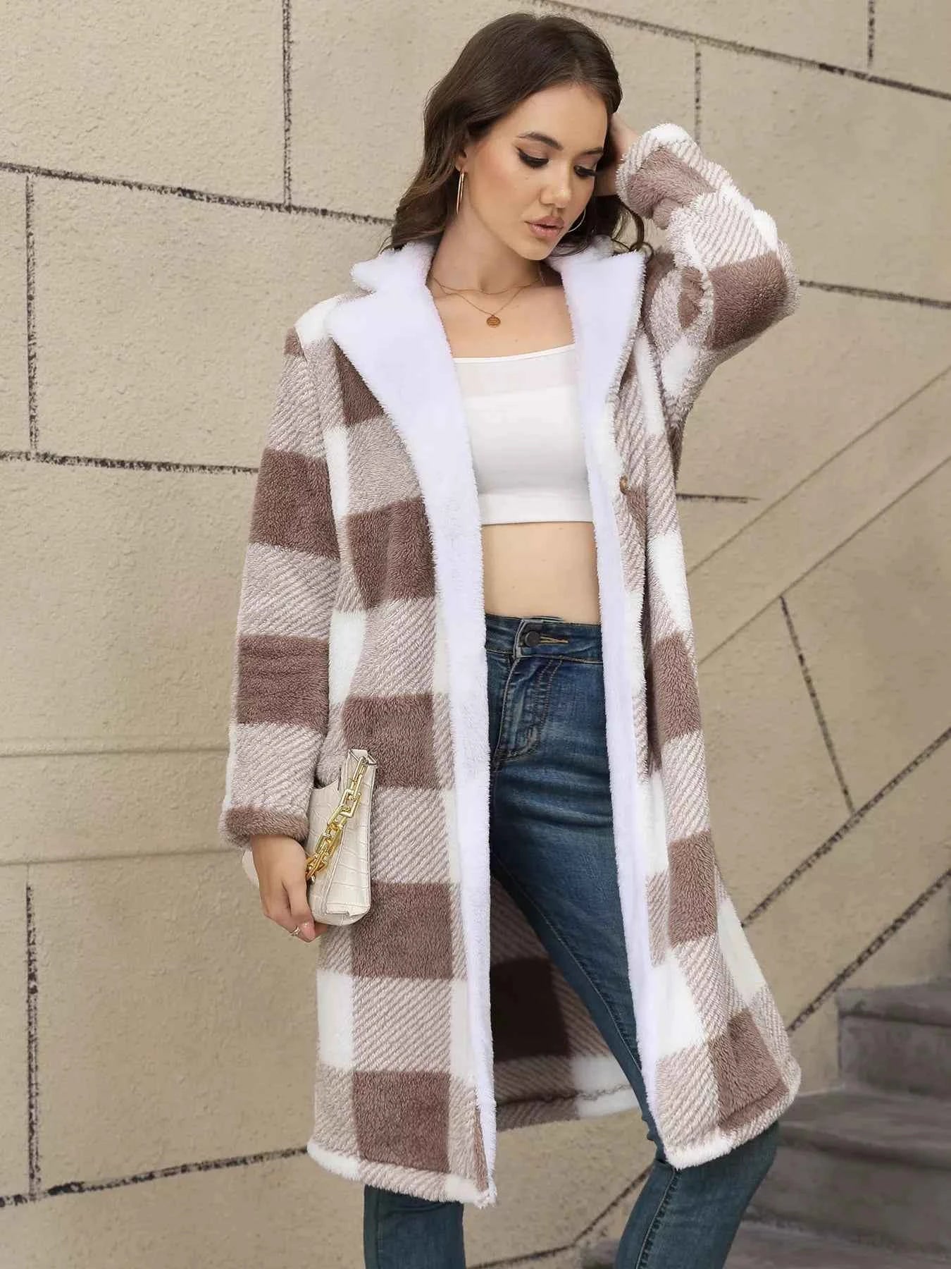 Cozy Plaid Fleece Longline Winter Coat