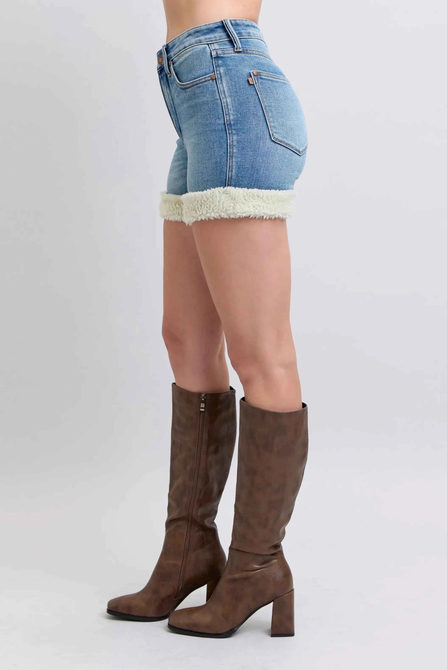 Judy Blue Full Size High Waist Tummy Control Plus Size Denim Shorts with Shearling Cuff