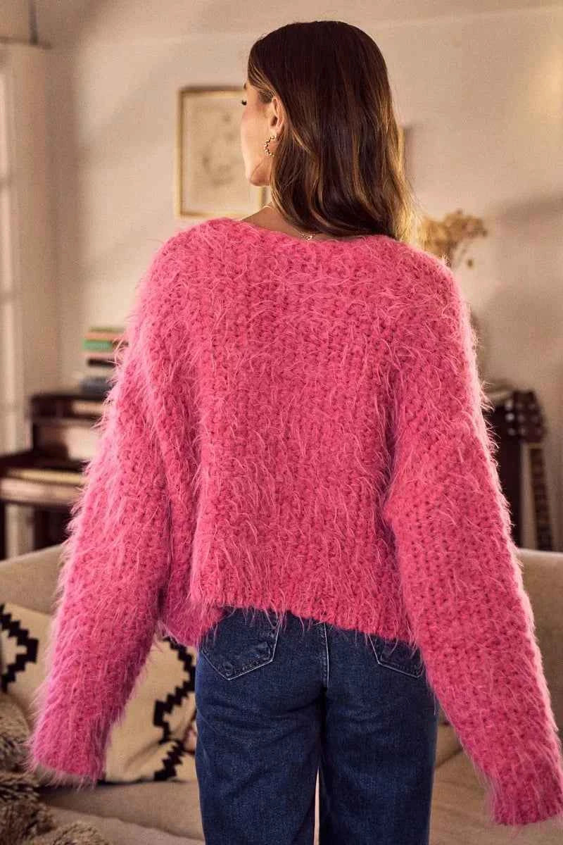 SO ME Soft Touch Hairy Loose Fit Cozy Sweater Cardigan