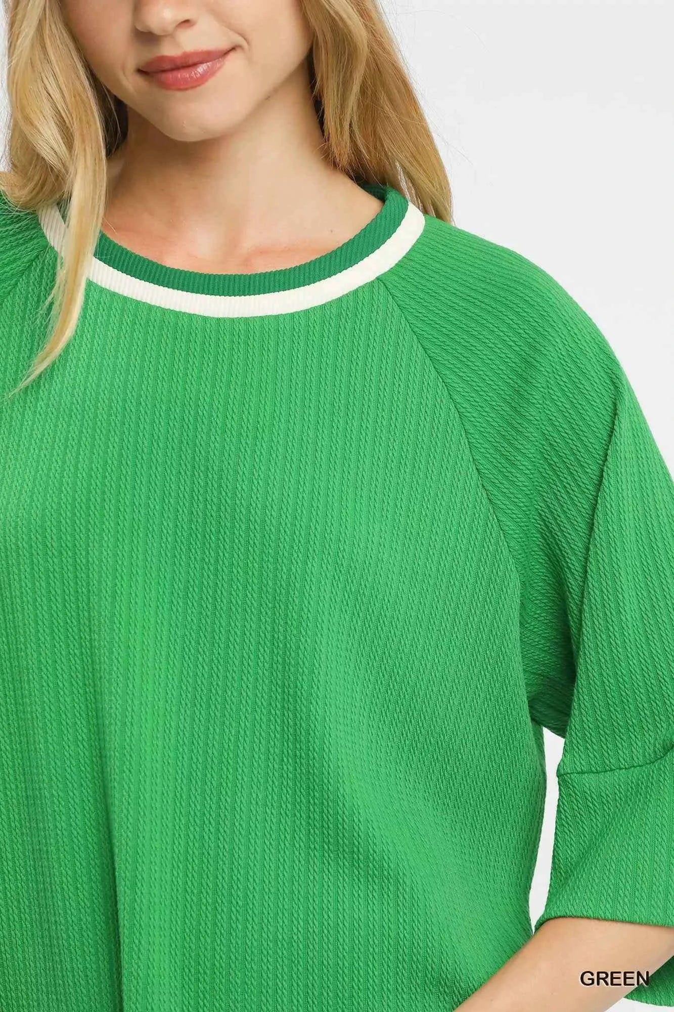 Umgee Ribbed Knit Top with Contrast Trim