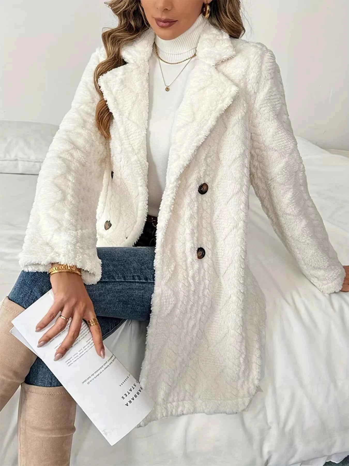 Fleece Double-Breasted Longline Coat