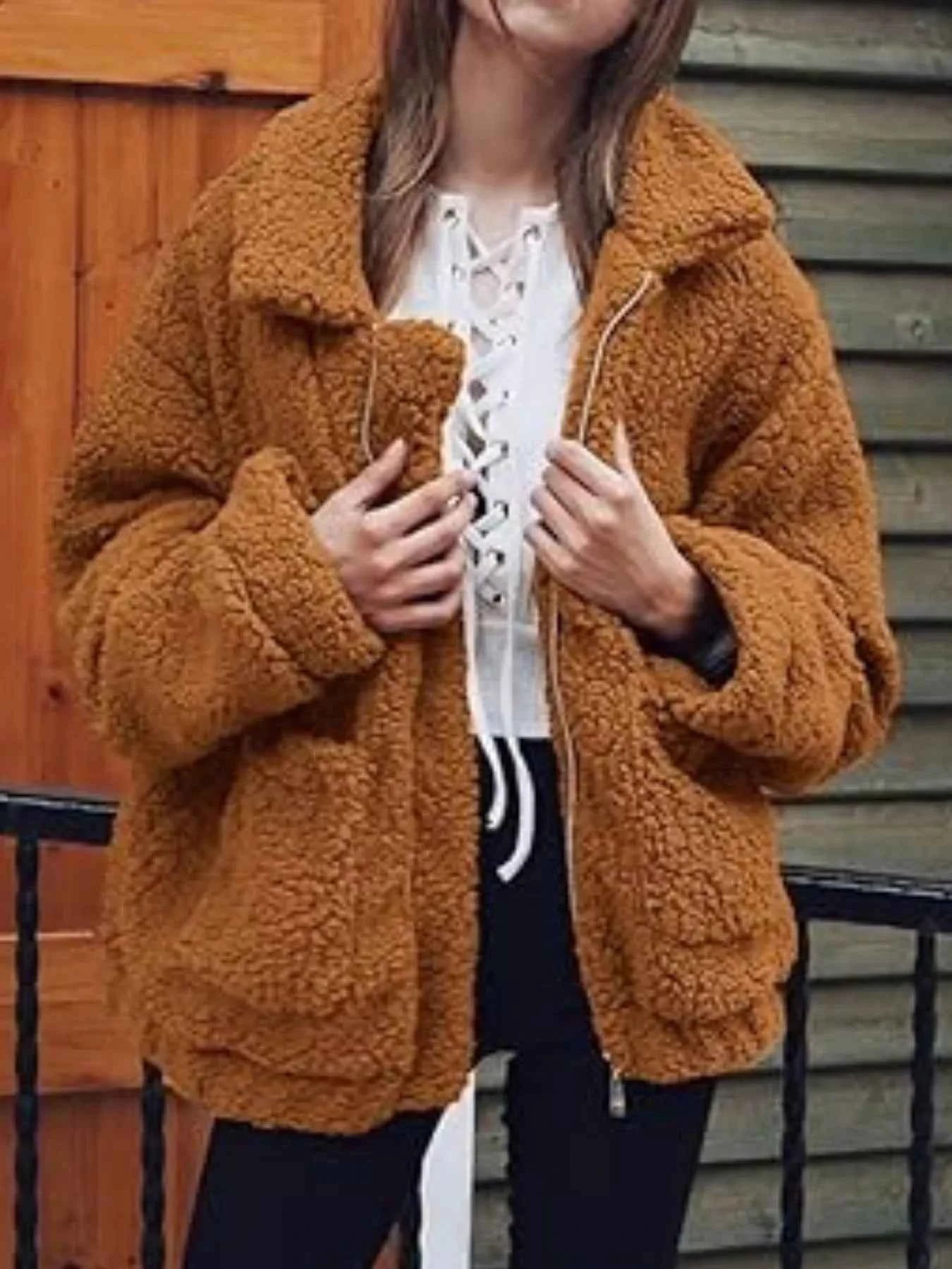 Full Size Plus Size Fleece Zip Up Jacket for Cozy Comfort