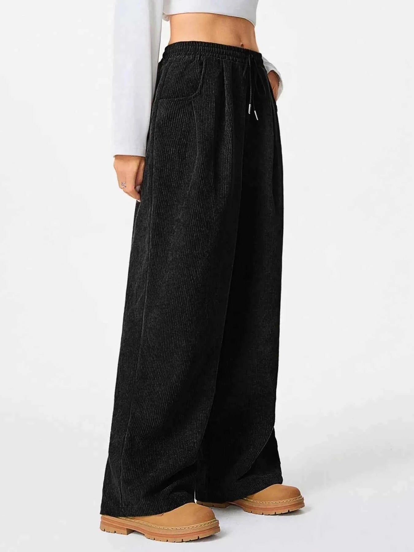 Relaxed Fit Corduroy Pants with Drawstring