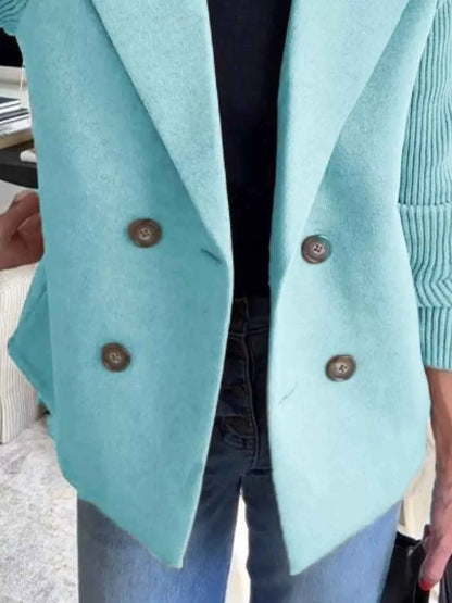 Full Size Knit Sleeve Double-Breasted Outerwear Plus Size