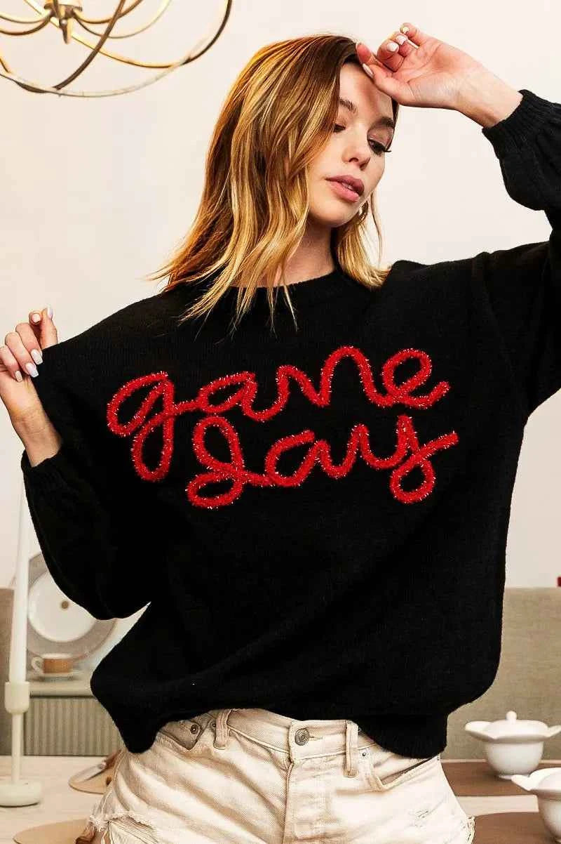 BiBi Game Day Metallic Letter Sweater for Stylish Sports Fans