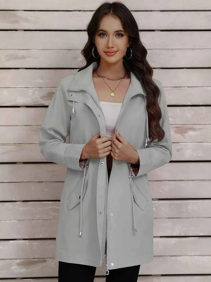 Drawstring Snap-Down Trench Coat