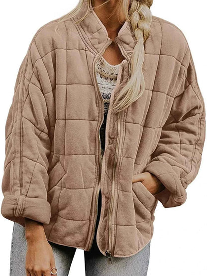 Full Size Zip Up Quilted Bomber Jacket Plus Size