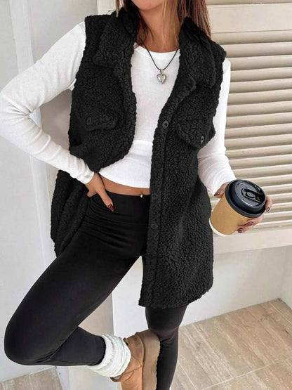 Button-Down Sherpa Fleece Vest Coat