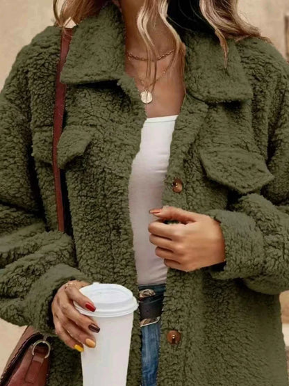 Full Size Fuzzy Fleece Longline Coat Plus Size