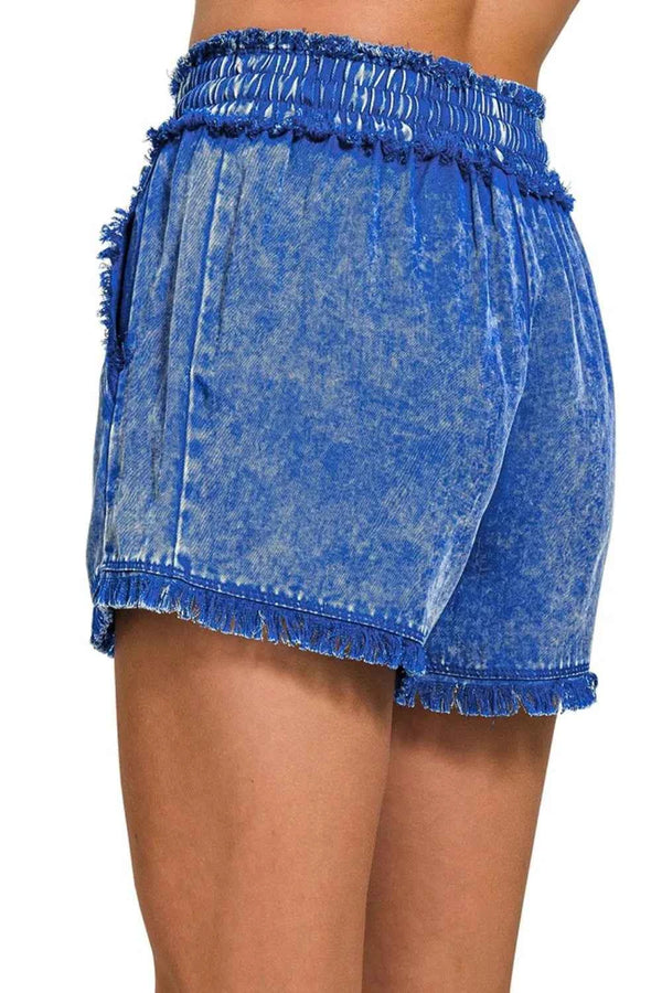 Stylish Frayed Hem Denim Shorts