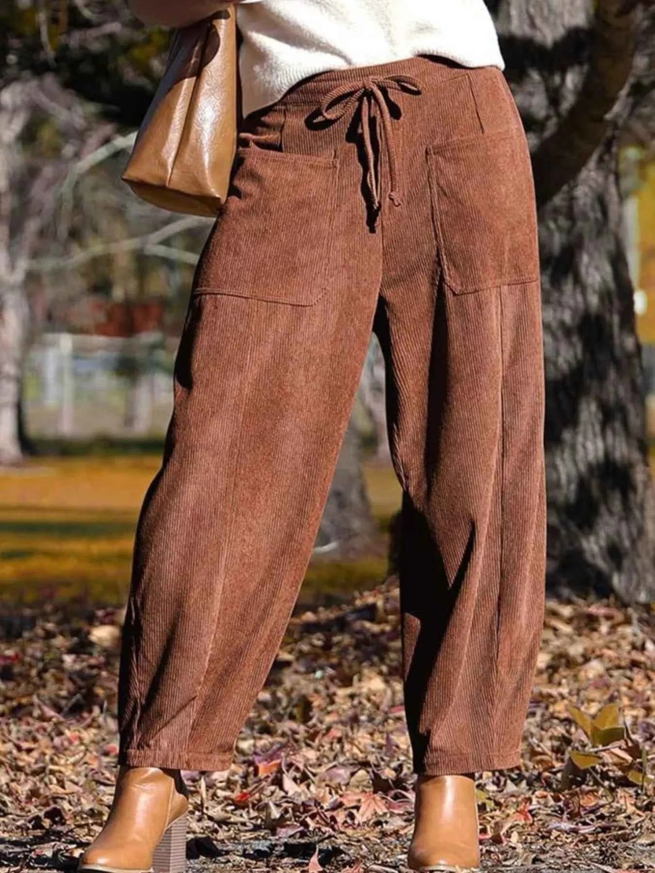 Casual Corduroy Wide Leg Pants with Pockets