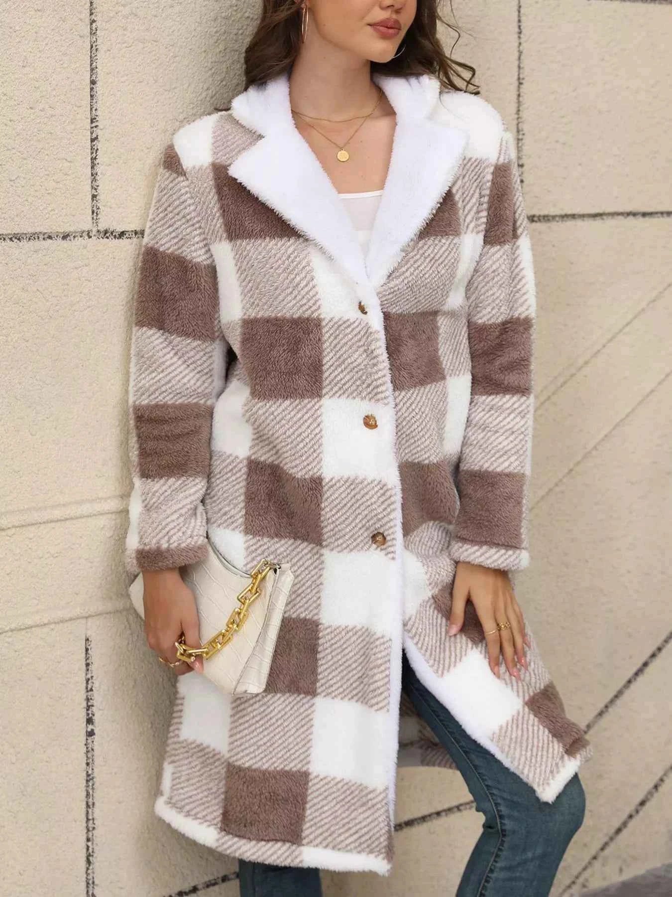 Cozy Plaid Fleece Longline Winter Coat