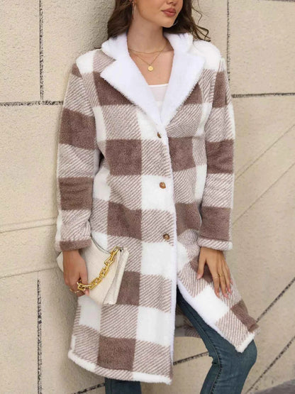 Cozy Plaid Fleece Longline Winter Coat
