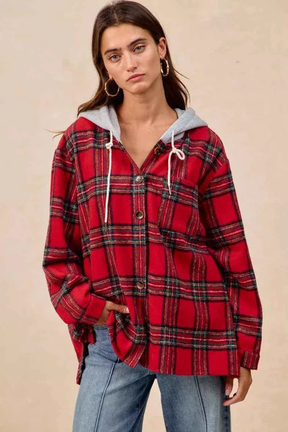 BiBi Brushed Plaid Hooded Jacket