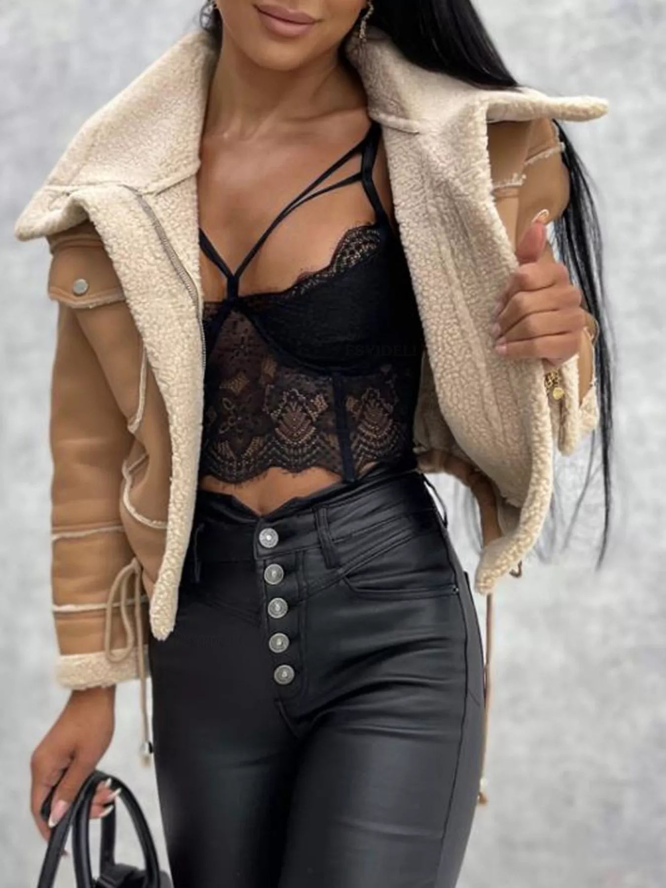 Sherpa Trim Cropped Jacket - DANCING WITH CLOTHES