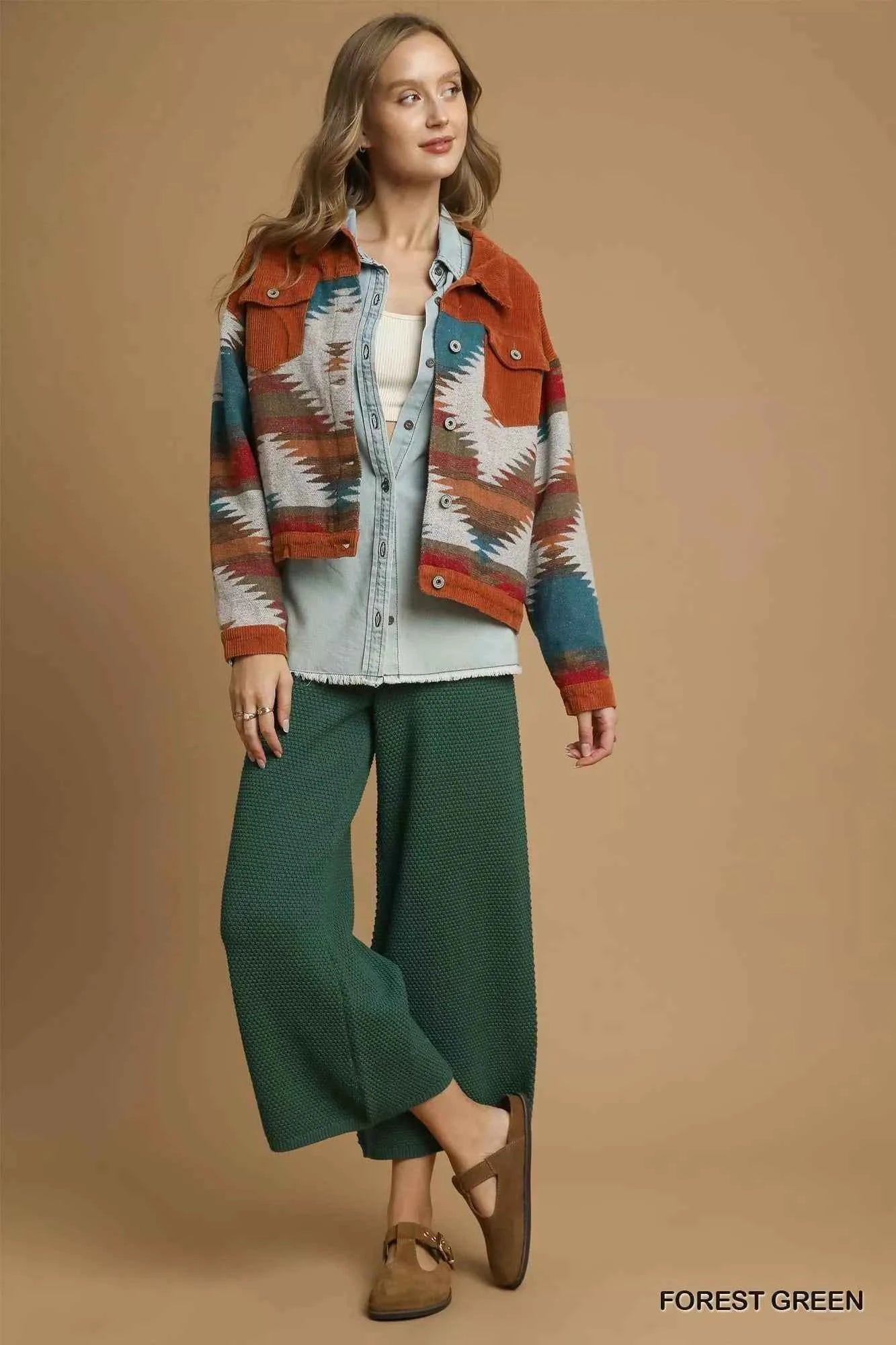 Umgee Textured Knit Wide Leg Pants