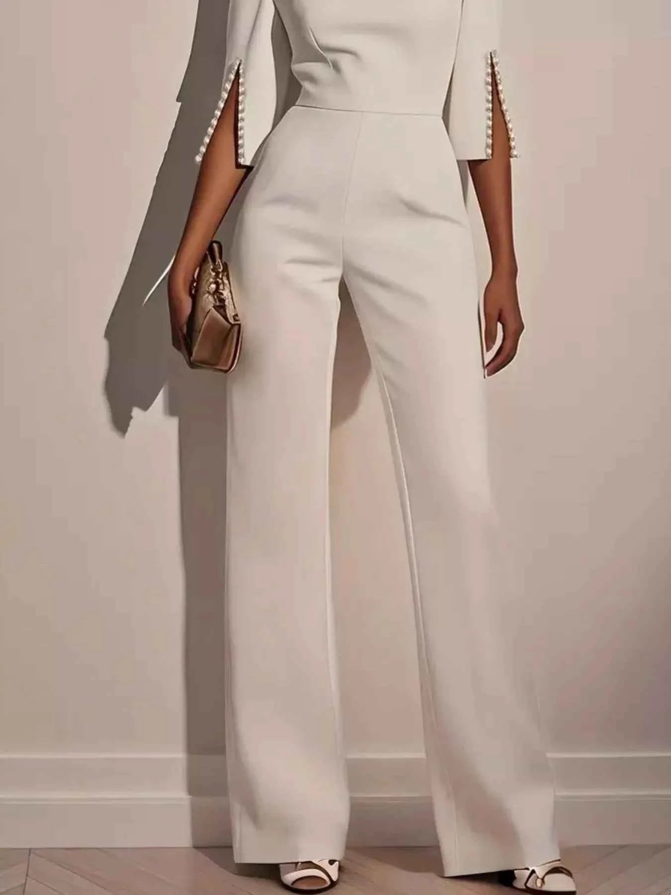 Wide-Leg Jumpsuit with Slit Sleeve