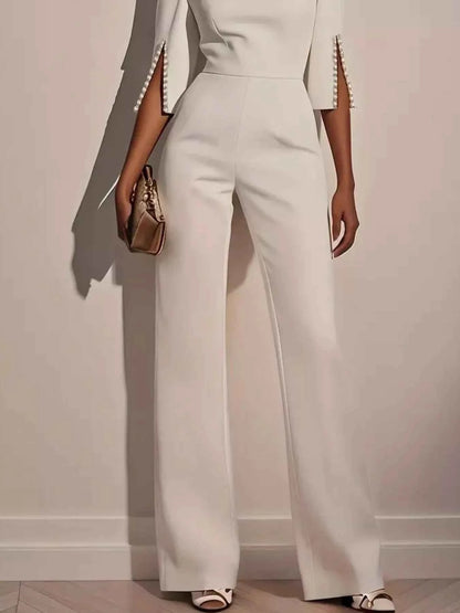 Wide-Leg Jumpsuit with Slit Sleeve