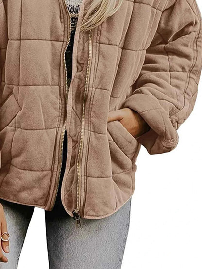 Full Size Zip Up Quilted Bomber Jacket Plus Size