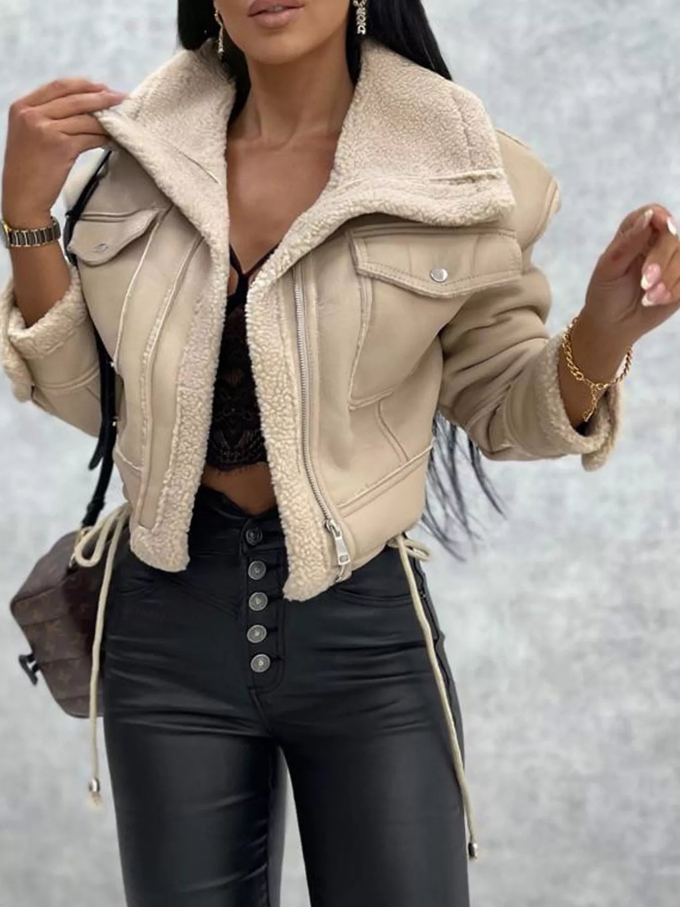 Sherpa Trim Cropped Jacket - DANCING WITH CLOTHES