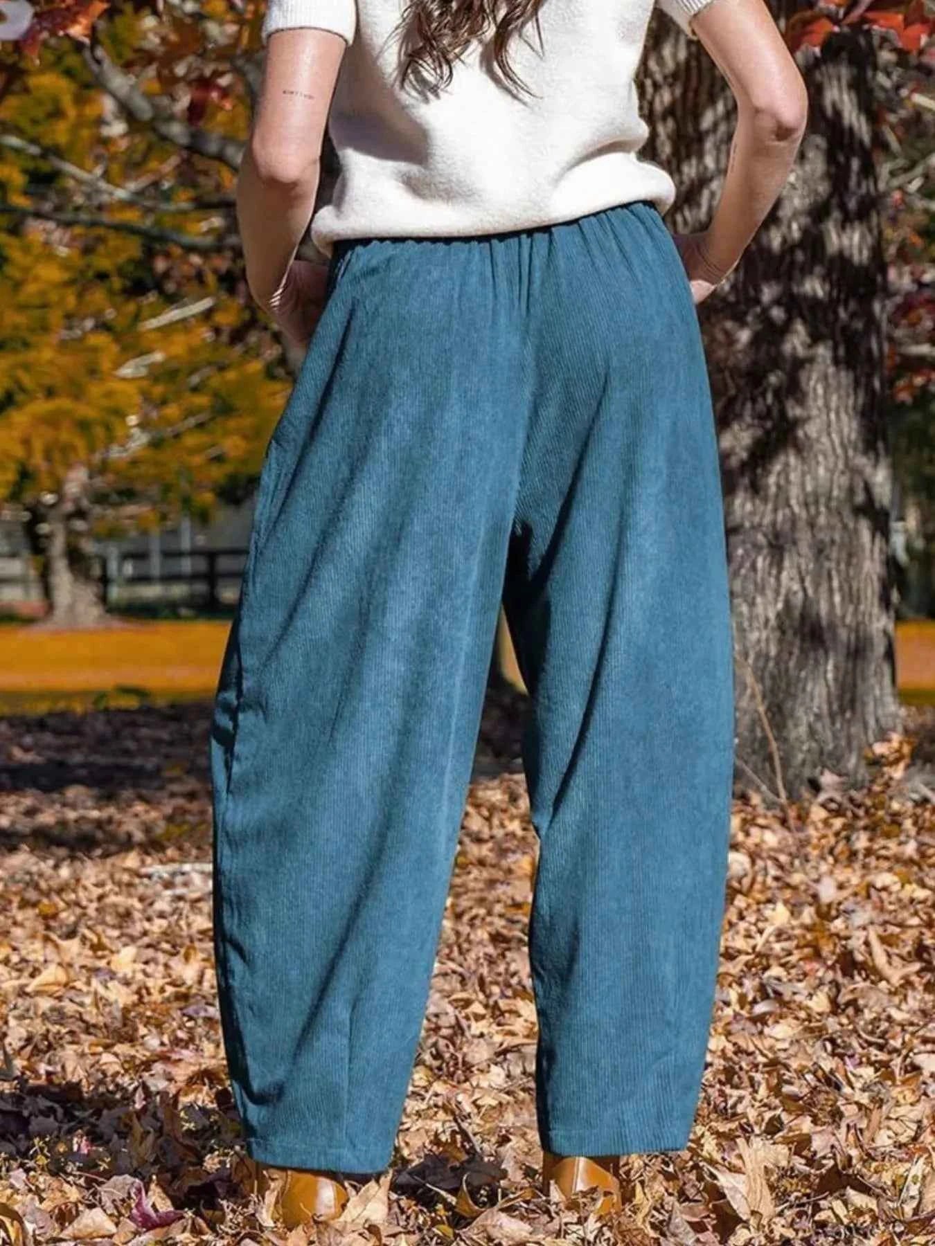 Casual Corduroy Wide Leg Pants with Pockets