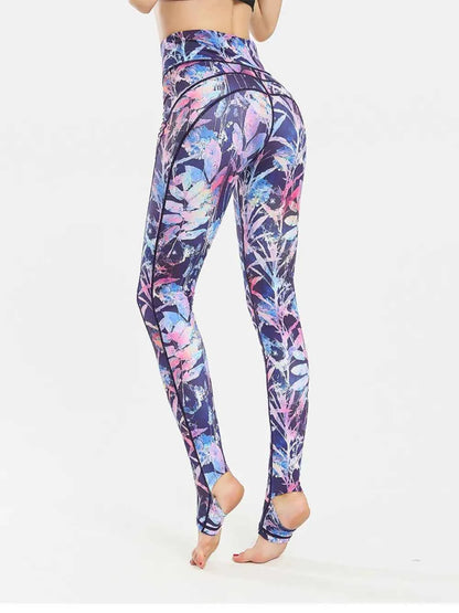 Printed Wide Waistband Active Leggings with Stirrups