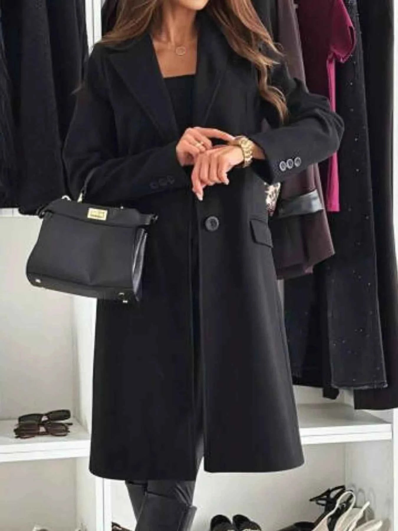 Lapel Collar Long Sleeve Coat