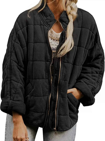 Full Size Zip Up Quilted Bomber Jacket Plus Size