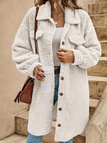 Full Size Fuzzy Fleece Longline Coat Plus Size