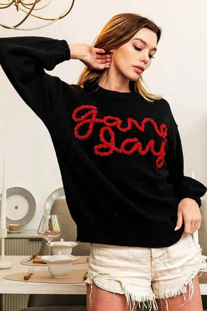 BiBi Game Day Metallic Letter Sweater for Stylish Sports Fans