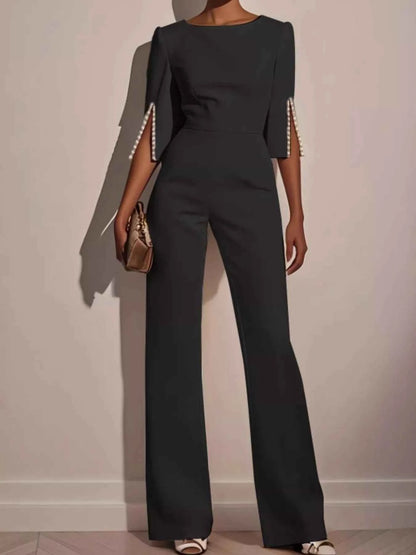 Wide-Leg Jumpsuit with Slit Sleeve
