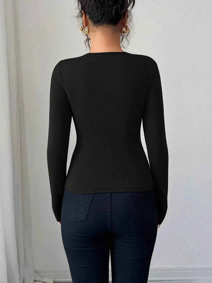Twist Front Ring Detail Long Sleeve T-Shirt