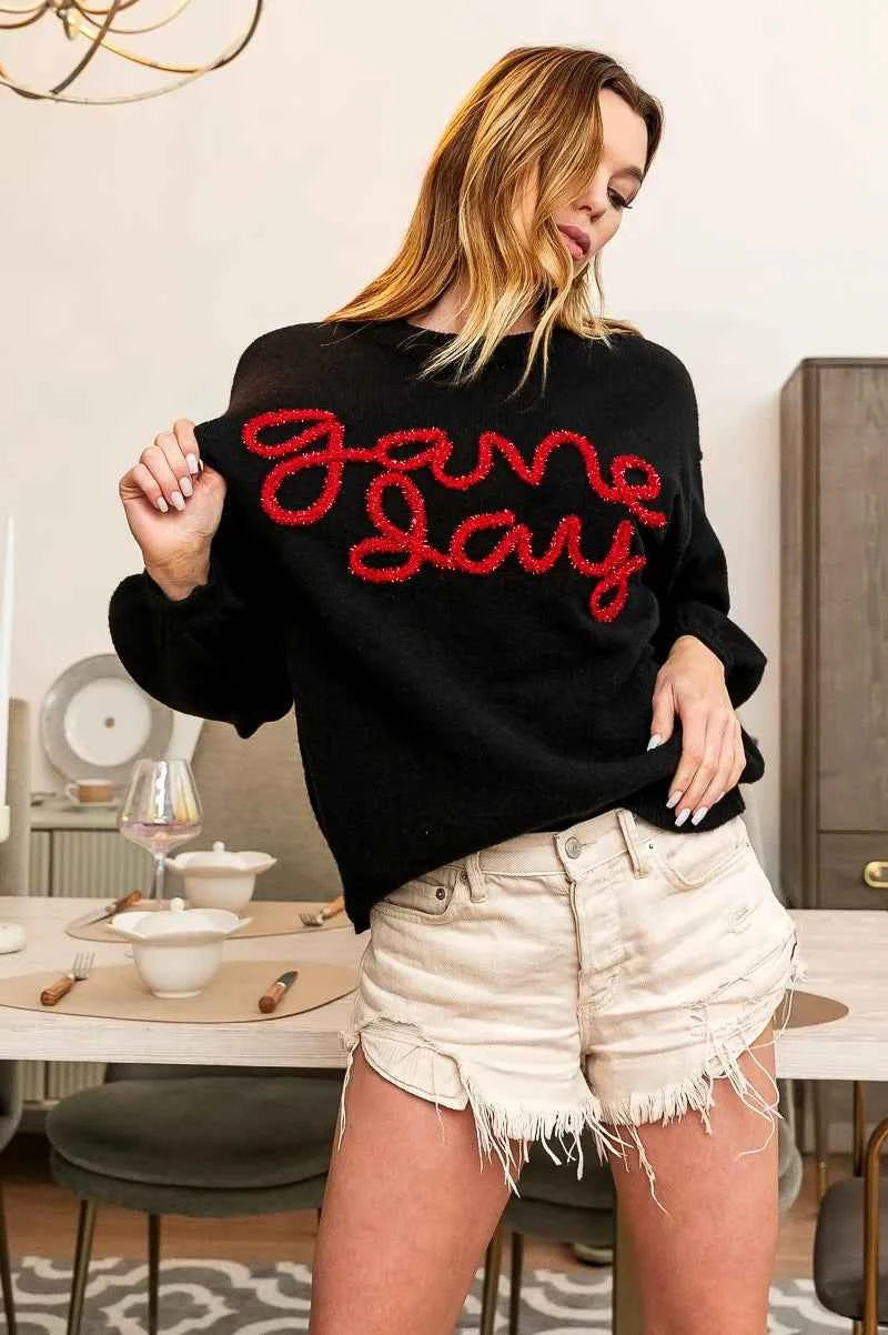 BiBi Game Day Metallic Letter Sweater for Stylish Sports Fans
