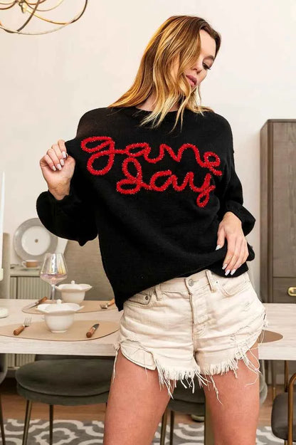 BiBi Game Day Metallic Letter Sweater for Stylish Sports Fans