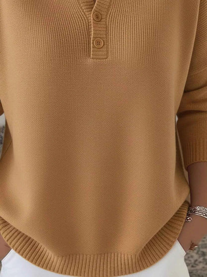 Full Size Plus Size Button Knit Top - Long Sleeve Half Button Style