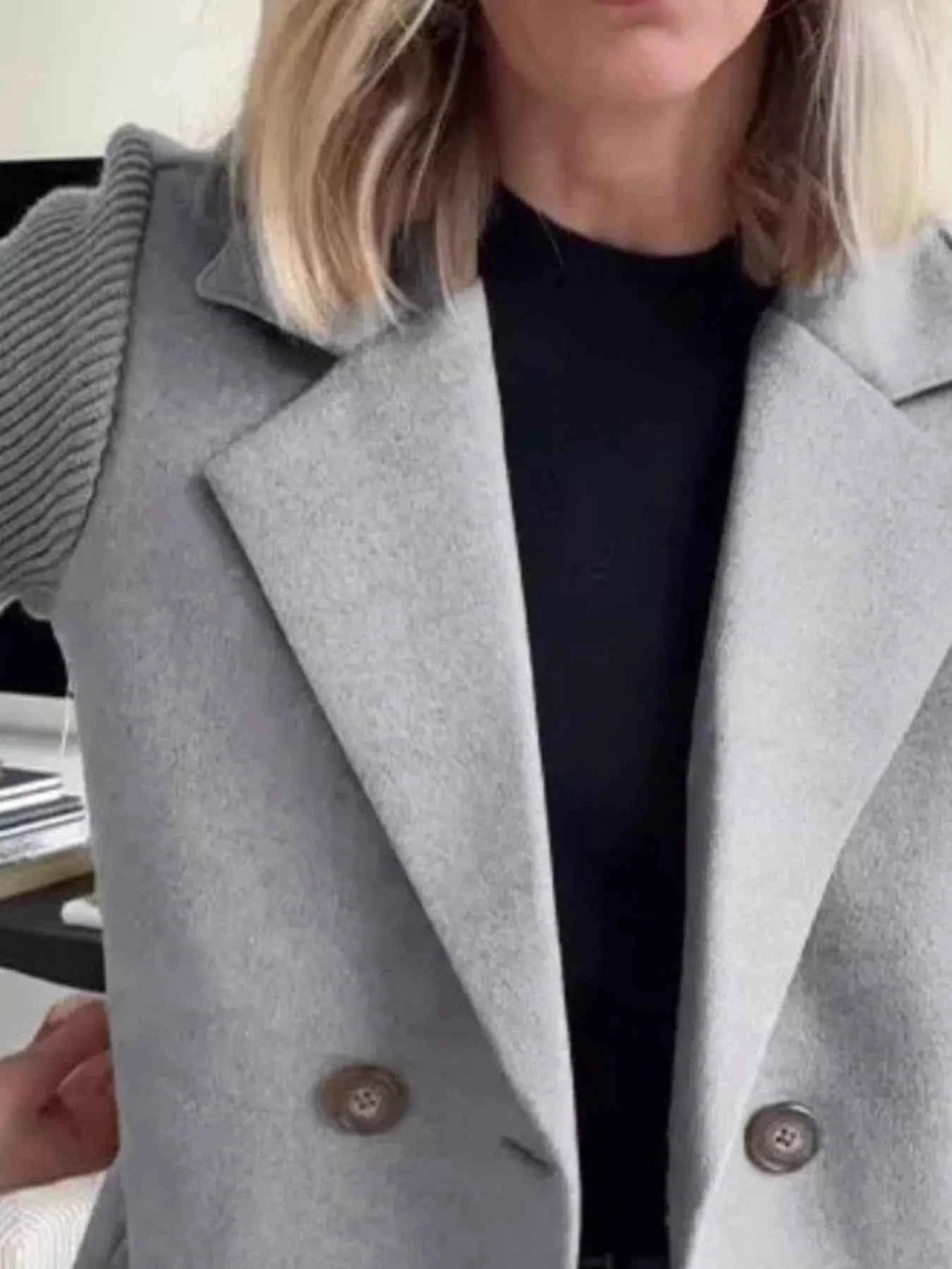 Full Size Knit Sleeve Double-Breasted Outerwear Plus Size