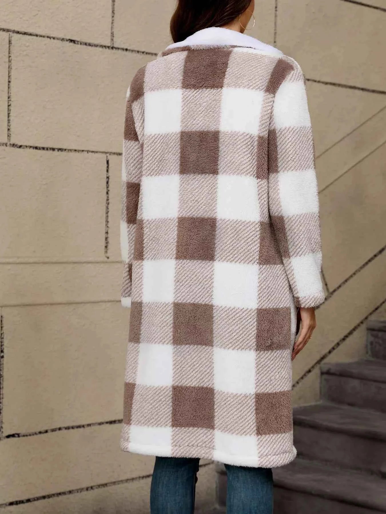 Cozy Plaid Fleece Longline Winter Coat