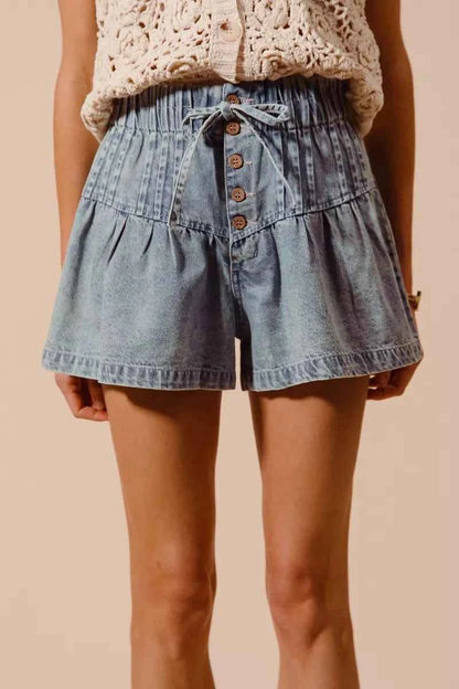 SO ME Flared Denim Shorts with Elasticized Waist