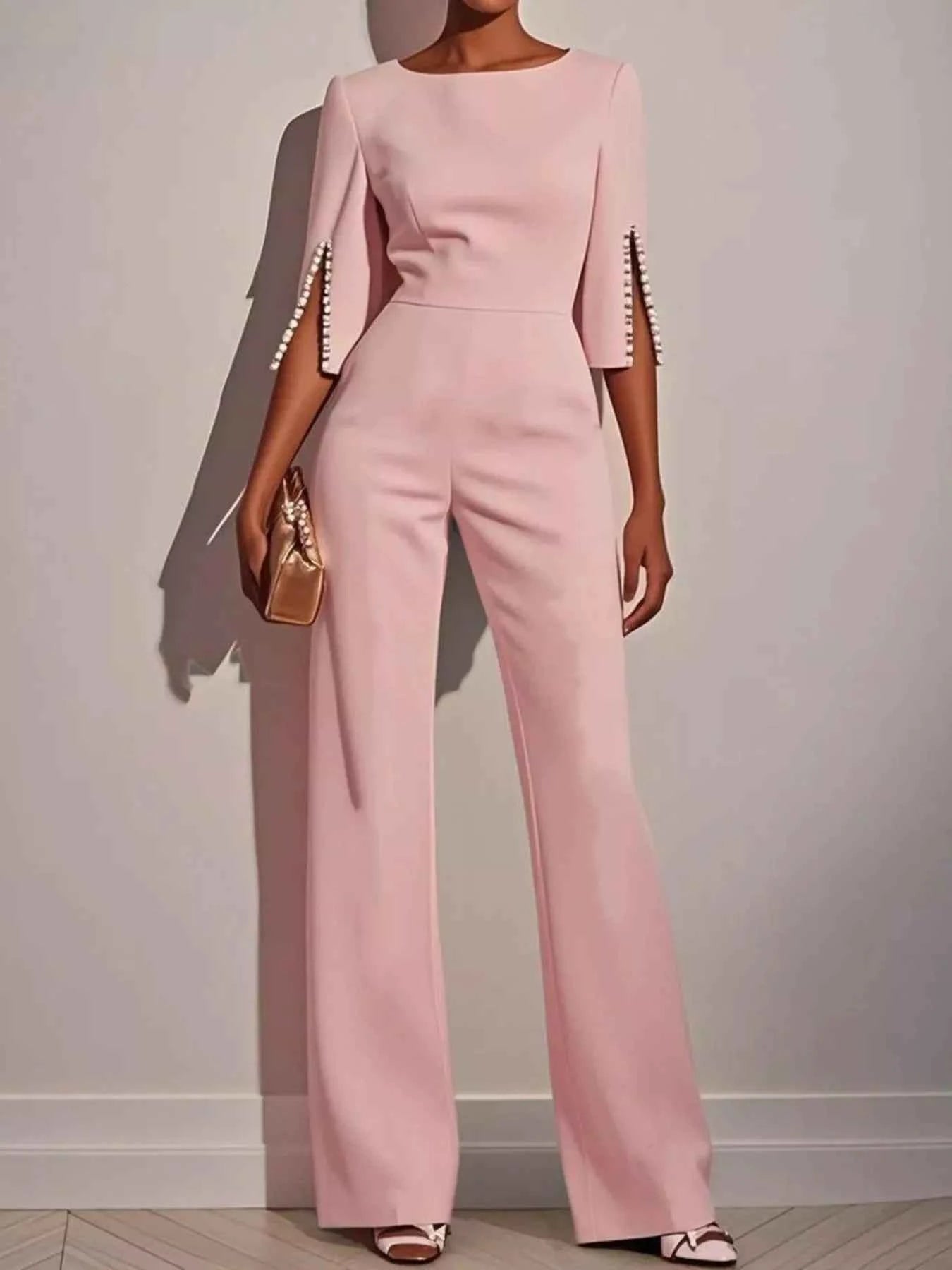 Wide-Leg Jumpsuit with Slit Sleeve