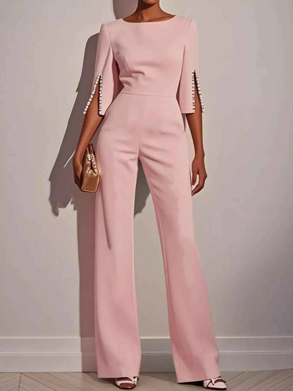 Wide-Leg Jumpsuit with Slit Sleeve