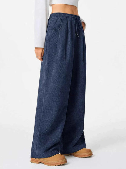 Relaxed Fit Corduroy Pants with Drawstring