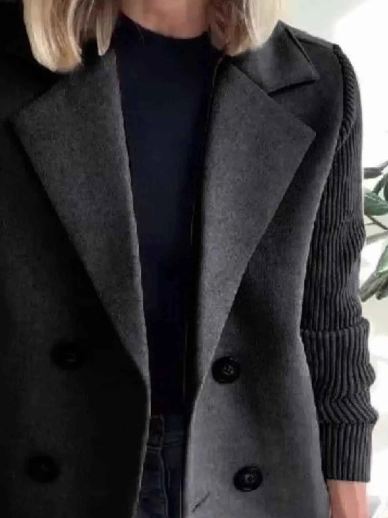 Full Size Knit Sleeve Double-Breasted Outerwear Plus Size