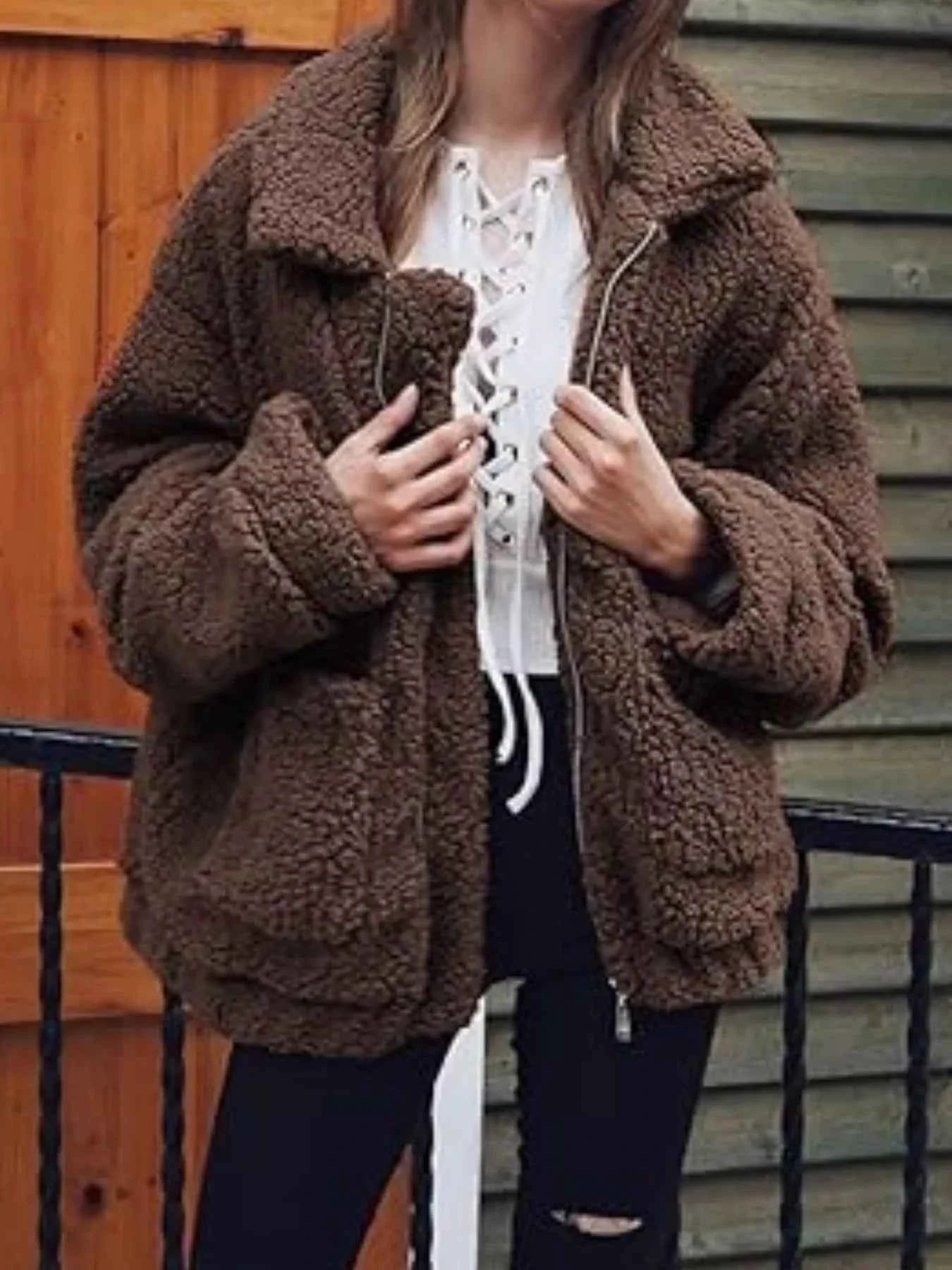 Full Size Plus Size Fleece Zip Up Jacket for Cozy Comfort