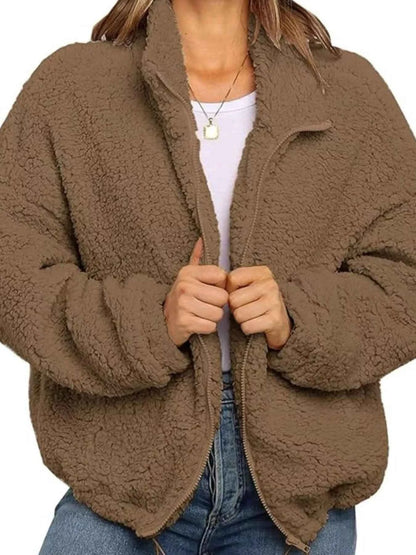 Full Size Plus Size Fleece Zip Up Jacket for Cozy Comfort