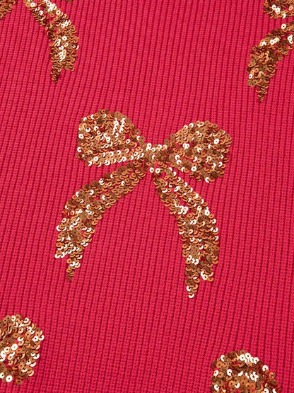 Sequin Bow Accent Sweater with Drop Shoulder Design