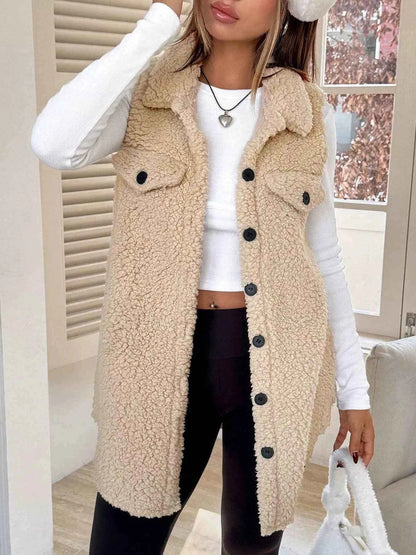 Button-Down Sherpa Fleece Vest Coat