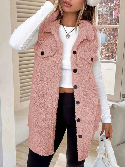 Button-Down Sherpa Fleece Vest Coat