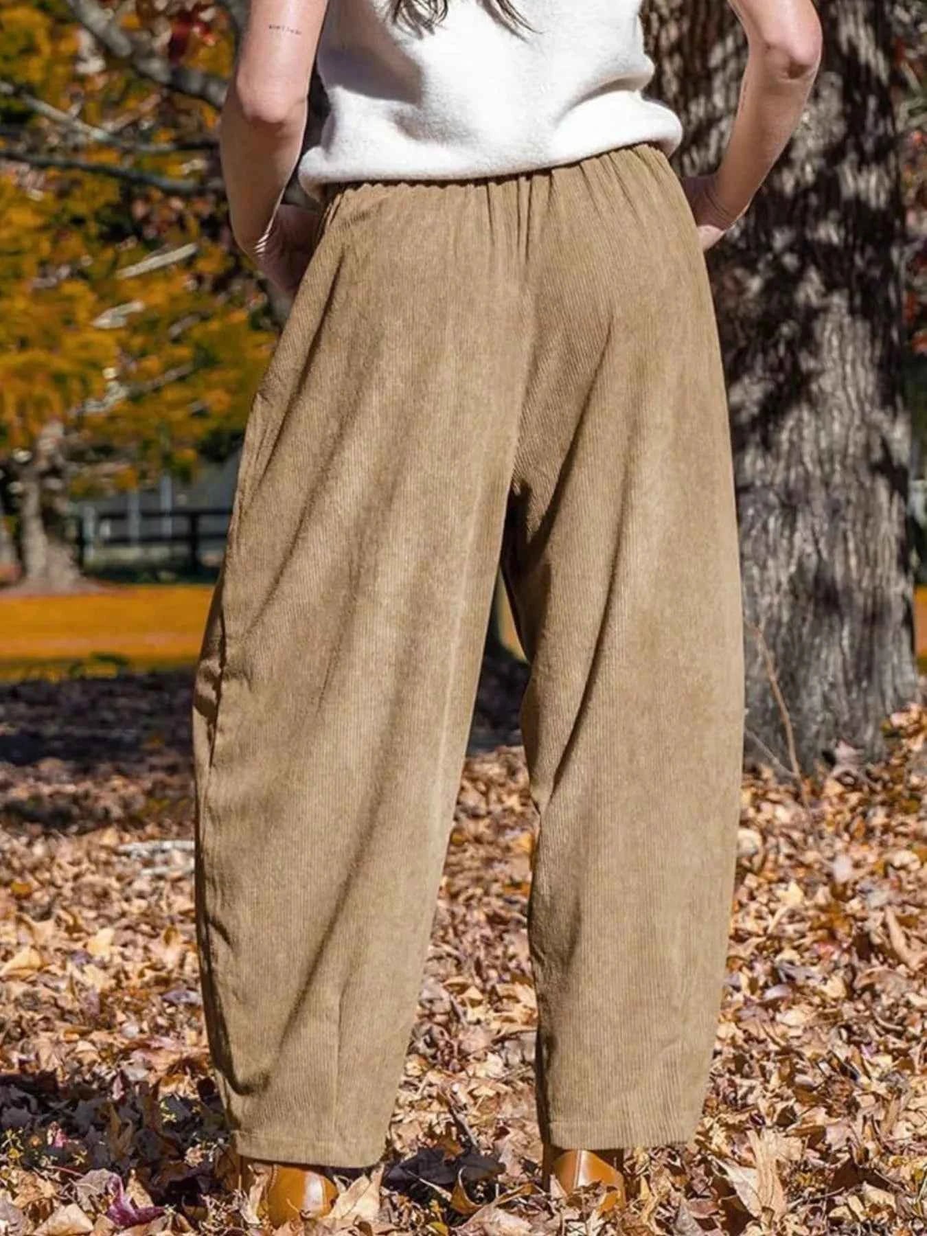 Casual Corduroy Wide Leg Pants with Pockets